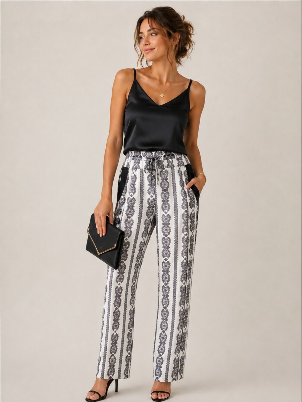 Sachin And Babi Silk Print Pants Size 6 Elastic Waist Pockets